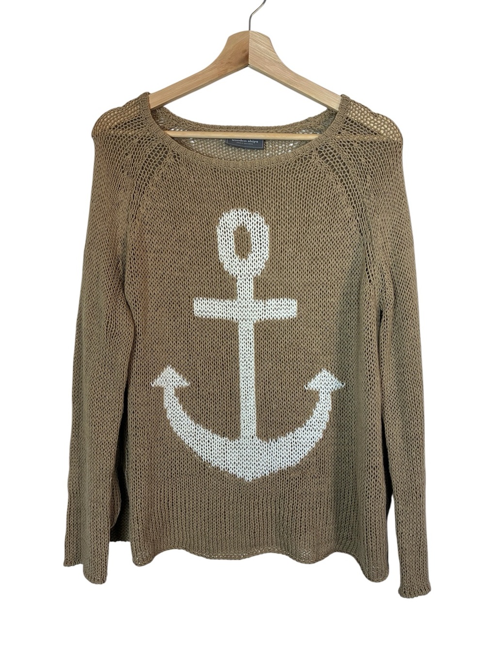 Anthropologie Wooden Ships Anchor Sweater Tan Brown Small/Medium